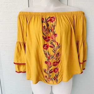 SOLITAIRE Yellow Boho Gypsy Festival Top Size M